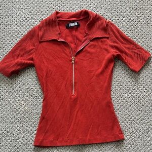 Reformation 70s inspired orange rust zip polo top S